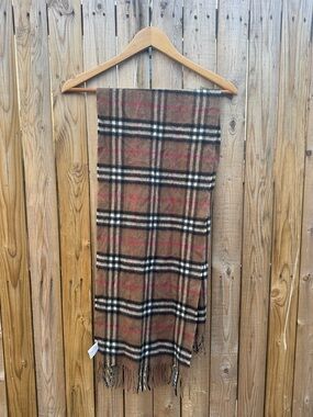 Burberry cashmere Brown Plaid Fringe Scarf